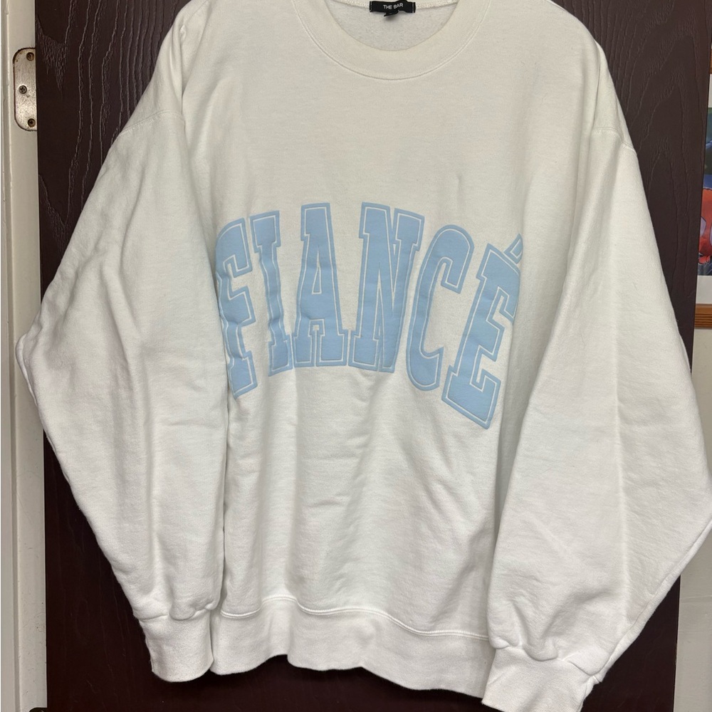 The Bar White 'Fiancé' Graphic Crewneck Sweater